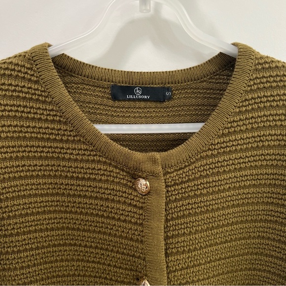 Lillusory Textured Olive Green Women's Sweater Cardigan Size S - Picture 3 of 5